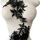 Sewing Beads lace Applique one Pair sew on Pearl Trimming Patch Decorative Accessories for Clothes 2pieces/Bag 11.8X7.08inches (Black)