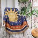 Hippie Throw Blanket Sun Moon Stars Boho Throw Blankets Celestial Tapestry Double-Sided Reversible Woven Cotton Home Decor Bedding Chair Couch Recliner Cover Oversized Tassels Astrology 50"x70"