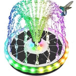 SZMP Solar Fountain, Upgrade 4W Solar Bird Bath Fountain with 4000mAh Battery, Color LED Lights, Outdoor Solar Powered Water Fountain Pump with 7 Nozzles and 4 Fixers for Garden, Patio, Pond, and Pool