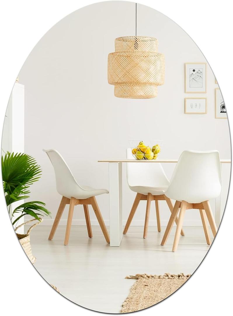 16.5 x 13 inch Frameless Oval Wall Mirror for Bathroom Sink, Non-Glass Shatterproof Acrylic Mirror Tile for Wall, Vanity, Bedroom, Living Room, Entryway, Home Decor, Double-sided Tapes Include
