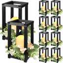 Hushee 30 Pcs Wooden Wedding Lantern Centerpiece Integrated Holders with Candles and Wreaths Rustic Wooden Candle Lantern Decor for Wedding Party Table Valentine Decor (Black)