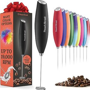 Powerful Handheld Milk Frother, Mini Milk Foamer, Battery Operated (Not included) Stainless Steel Drink Mixer for Coffee, Lattes, Cappuccino, Frappe, Matcha, Hot Chocolate, Black
