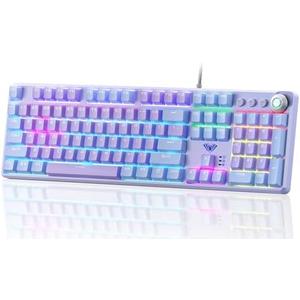 AULA Keyboard, F2088 Pro 108 Keys Purple Mechanical Red Switches Keyboard with RGB Rainbow Backlit, Removable Upper Cover,Aesthetic Media Control Knob Programmable USB Wired Keyboards for MAC PC Gamer