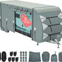 DWVO 24-27ft RV Cover, 5 Layers Travel Trailer Cover Camper Cover Super Thick Waterproof Windproof Anti-UV Rip-Stop Motorhome Covers with 2 Long Straps 4 Tire Covers Tongue Jack Cover