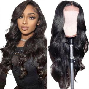 Natural Black Wig Body Wave HD Lace Front Wigs 4x4 Inch Brazilian Virgin Human Hair Pre Plucked 180% Density Glueless Wear For Women 34 Inch