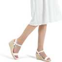 mysoft Women's Platform Espadrille Wedge Sandals Square Open Toe Ankle Strap Buckle Casual Summer Dressy Sandals (White)