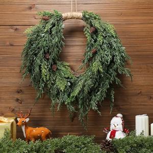Dingion Large Cedar Christmas Wreath for Front Door with Burlap, Greenery Artificial 18 Inches Xmas Wreath for Holiday Farmhouse Rustic Indoor Outdoor Window Fireplace Wall Hanging Home Decoration