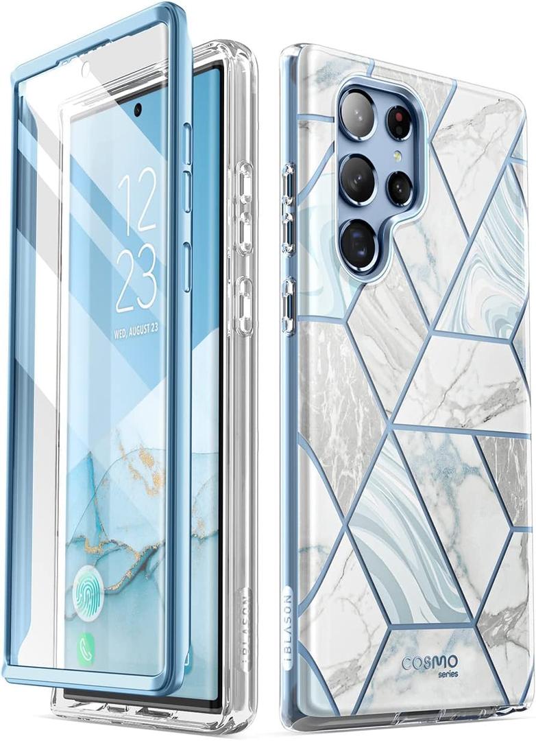 i-Blason Glitter Case for Samsung Galaxy S22 Ultra (6.8 Inch) 5G Mobile Phone Case Bumper Case 360 Degree Protective Case Glossy Cover [Cosmo] with Integrated Screen Protector 2022 Edition (Coast)