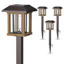 XMCOSY+ 4-Pack Solar Pathway Lights Outdoor, 25 Lumens Vintage Edison LED Landscape Lighting, IP65 Waterproof Seeded Glass & Metal Stakes Solar Powered Garden Lights for Yard Patio Walkway Driveway (Two-Tone Bronze & Wood Color)