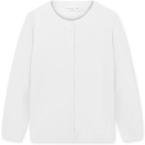 CUNYI Girl's Crewneck Lightweight Button-up Cardigan Cotton Knit Sweater Casual Cute Outerwear, White, 140
