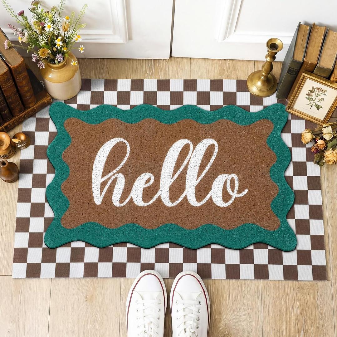 Tinideya 2 Pcs Summer Door Mat Vintage Neutral Welcome Non Slip Coir Mats Brown White Western Floor Layering Doormats Seasonal for Front Porch Entryway Decor