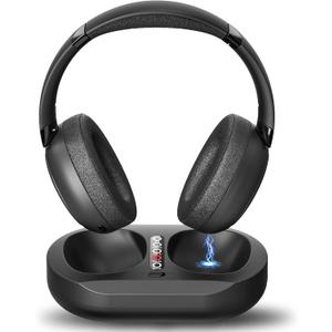 PILSAMAS Wireless Headphones for TV Watching - Manual-Select Screen Transmitter & LED Charging Dock, Zero Latency, 100ft - 2.4G & Bluetooth Headset for Samsung/LG/Sony TVs, Seniors, Hard of Hearing