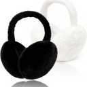2pcs Earmuffs for Women Winter White Black Fur Earmuffs Foldable Ear Warmer Soft Ear Covers