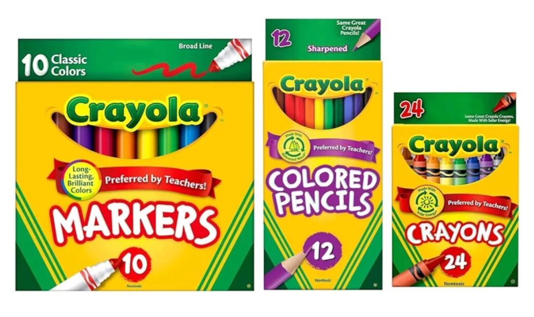 Crayola Classic Bundle: 3 Items - Crayons (24 Count), Broad Line Markers (10 Count), Colored Pencils (12 Count)