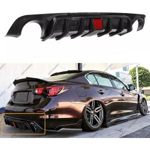 Rear Diffuser with Led Red Brake Light Compatible with 2018-2024 Infiniti Q50, Rear Bumper Spoiler Splitter Fit for 2018 2019 2020 2021 2022 2023 2024 4Door (Carbon Fiber Pattern)