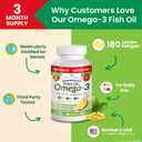 Triple Strength Omega 3 Fish Oil Supplements 2400mg | 180 Capsules, Burpless High Potency Lemon Flavor, High EPA DHA for Men & Women Ultra Pure Softgels | Joint Support, Eyes, Heart Brain Health Pills EXP: 11-2028