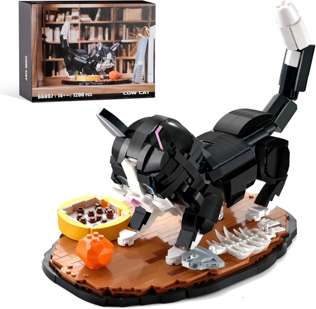Tuxedo Cat Building Sets for Adult,Animal Building Toy with Display Base for Home or Office Decor,Gift for Teens Boys Girls 8-12 (1200pcs)