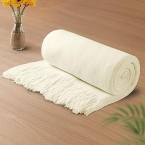 Vonty Ivory White Knitted Blanket with Tassels Fringe 50" x 60", Super Soft Knit Throw Blanket, Farmhouse Decorative Lightweight Blanket for Couch, Sofa, Bed