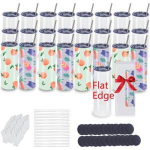 25 Pack 20oz Sublimation Tumblers Bulk With Flat Edge, 20OZ Flat Sublimation Tumbler Blank, Skinny Straight Stainless Steel Blanks Cups with Individual Box(25, 20OZ FLAT EDGE)