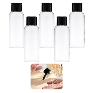 5 Piece Travel Bottles Set with Flip Cap, 60 ml Refillable Plastic Bottles, Empty Dispenser for Shampoo, Travel Size, Lotion, Essential Oils, Makeup Remover, Transparent and Leak-Proof