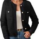 GRACE KARIN Womens Open Front Button Down Long Sleeve Texture Knit Cardigan Sweaters with Pockets (Small, Black)
