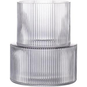 Black Glass Vase, Ribbed Glass Vase for Tulips, Flower Vases for Bouquet, Black Modern Vases for Living Room, Dining Table, Entryway, Mantle, Shelf, Wedding, Office, 7.5 Inches