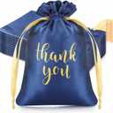 Sieral 50 Pcs Thank You Satin Gift Bags with Drawstring Jewelry Candy Pouches for Mother's Day Wedding Baby Shower Bridal Shower Birthday Party Thank You Bag for Gift Wrap(Navy Blue,5 x 7 Inch)