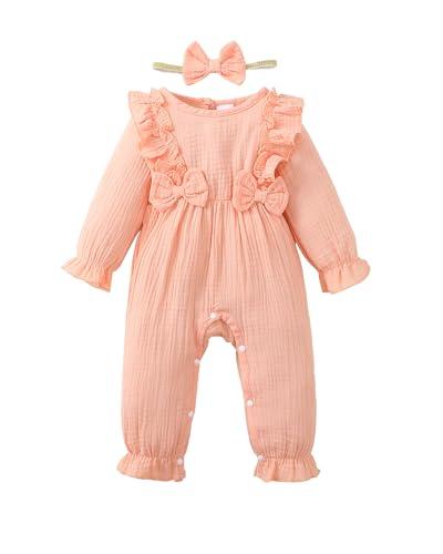 SUNNY PIGGY Newborn Baby Girl Clothes Baby Girl One Piece Romper Fall Winter Long Sleeve Jumpsuit with Hat Sets Cute Infant Outfits