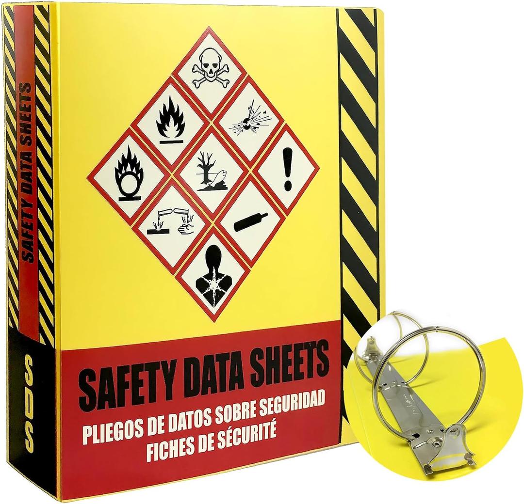 Ring Binder Depot SDS Binder, Heavy Duty 3 Ring Binder with 1.5 in Capacity Holds 250 Pages, Trilingual with EnglishSpanishFrench, Durable and Highly Visible Safety Data Sheets, Yellow