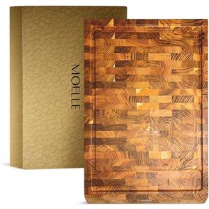 MOELLE Premium Danish Teak Wood Cutting Board Durable End Grain Wooden Cutting Board for Kitchen, Knife-Friendly, Sustainable Gift-Ready Packaging (Large)