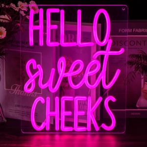 Hello Sweet Cheeks Neon Sign Funny Hello Sweet Cheeks Bathroom Decor Dimmable Neon Signs for Wall Decor Pink LED Bathroom Signs USB Neon Light Up Sign Wall Art Cute Bathroom Shelf Decor for Women