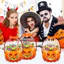 Fuutreo 50 Pcs Thanksgiving Bags Plastic Thanksgiving Goodie Bags with Handles Fall Sealed Pouch Sealing Pumpkin Treat Candy Pouch for Fall Harvest Party Candy Gift Supplies Decoration(Pumpkin)