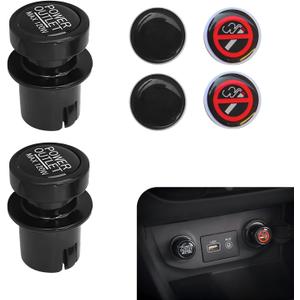 2 PCS Car Cigarette Lighter Cover, Waterproof and Dustproof Cigarette Lighter Socket Plug Protector, Personalized Pattern Decorative Cover, Universal for Most Cars Trucks SUVs (Black)