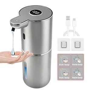 Automatic Soap Dispenser, Touchless Liquid Soap Dispensers, USB Rechargeable, 6-Level Adjustable Volume Control, 12.8oz/380ml, Wall Mount for Kitchen, Bathroom, Free Liquid Dispenser Stickers (Black)