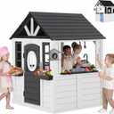 Firstness Wooden Outdoor Playhouse for Kids Ages 3-8, Black, 44 inches x 37 inches x 55 inches