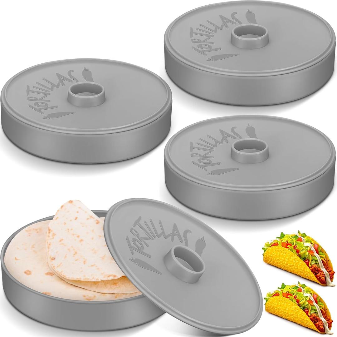 Nuogo 4 Pcs 7.2 Inch Tortilla Warmers Tortilla Holder Taco Storage Container Large Taco Warmer with Lid Pancake Warmer for Keeping Pancakes Warm, Microwave and Dishwasher Safe(Gray)