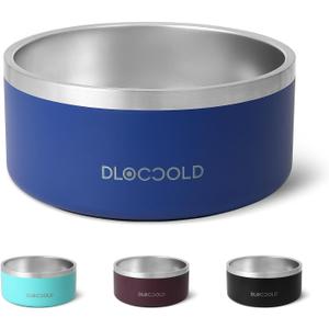DLOCCOLD Double Wall Insulated Non-Slip Pet Feeding Bowl, Stainless Steel Dog Bowl, 64 oz Metal Dog Food Water Bowls with Rubber Bottom for Medium Large Sized Dog Cat (Navy)