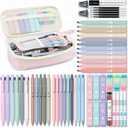 Four Candies 56 PCS Aesthetic School Supplies with Cute Pencil Case, 6 Multicolor Pen, 12 Pastel Highlighters, 5 Gel Pens Black Ink, 9 Mechanical Pencils for Student Stationary Set Preppy Stuff (Pink)