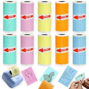 10 Rolls Colorful Mini Printer Paper Refill for Most Mini Printers, 57 x 25mm Sticker Paper Rolls for T02/M02 Study Notes Photos Journals Memo Lists