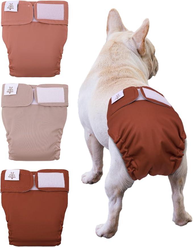 CuteBone Washable Dog Diapers Female No Tail Hole 3 Pack Reusable Doggie Period Training Pants for DockedTail Frenchie French Bulldog Boston Terrier Without Tail WWD22M, Medium