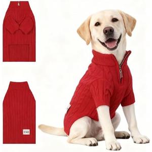Small/Medium Dog Sweater, Warm Dog Winter Coat w/Sleeves, Comfortable High Neck Premium Dog Clothes for Labrador-Best for Holidays, Daily Walks S Red