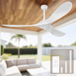 Obabala Ceiling Fan Without Lights,Outdoor Ceiling Fan with Remote, 6-Speed Adjustable Reversible DC Motor for Patio & Living Room (White, 52 in)