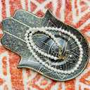 Exquisite Small Ceramic Jewelry Tray - Trinket Dish Evil Eye Decor, Gold Plate Ring Holder, Modern Boho Home Essentials, Perfume Organizer, Witchy, Aesthetic Room Decor (Black Hamsa)