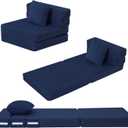 MeMoreCool Foldable Futon Chair Bed for Kids, Toddler Sofa Mattress, Convertible Foam Floor Couch, Tri-fold Sleeping Mattress (Navy)