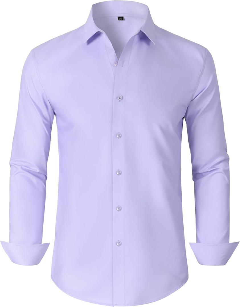 Mens Grade 3.5 Wrinkle-Resistant Dress Shirts Men's Long Sleeve Button Down Work Shirt for Men (6X-Large, 00125_light Purple)