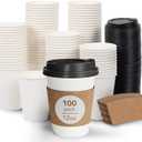 DAILYLIFE 12oz Disposable Coffee Cups with Lids and Sleeves- 100 Pack, Premium Thickened, Leak-Proof Paper Cups for Hot Drinks, To Go Coffee Cups for Family, Office, Parties, Travel