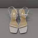 Athlefit Women's White Heels Square Open Toe Strappy Sandals Ankle Strap Dressy Block Heels Wedding Shoes Size 9