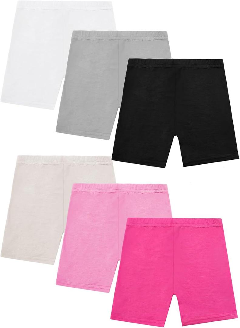 Resinta 6 Pack Girls Bike Shorts Under Dress Dance Cartwheel Shorts for Toddler Kids Summer Clothes Multicolor (4-5T, A-white/Black/Grey/Hot Pink/Pink/Beige)