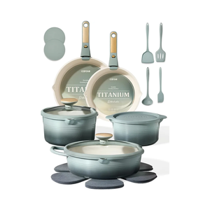 CAROTE 20Pcs Titanium Cookware Set, Pots and Pans Set Non Stick, Kitchen Cooking Set with Detachable Handle, Non Toxic Induction Cookware, Dishwasher/Oven Safe