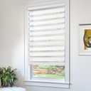 CHICOLOGY Zebra Blinds Cordless Window Shades, Dual Layer Light Filtering Roller Shades for Windows, Sheer Privacy Striped Fabric, Easy Install, 46"W x 72"H, Basic Natural